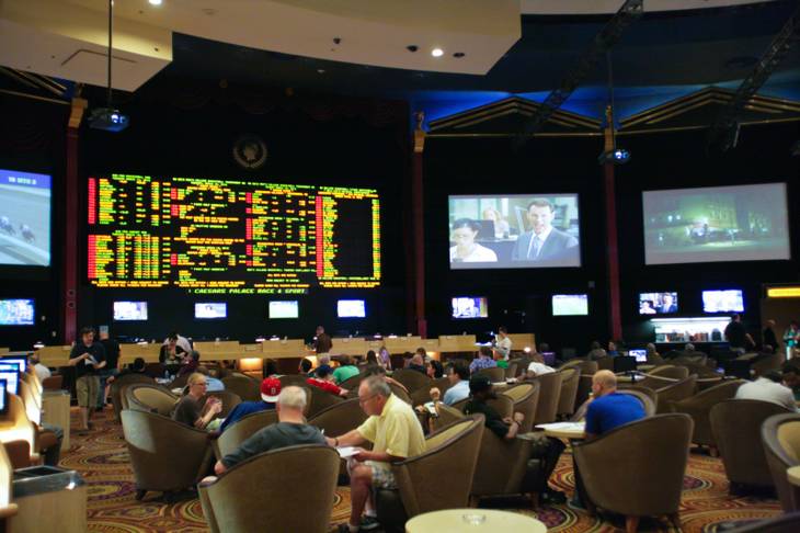 A view of the Caesars Palace sports book, March 13, 2012.